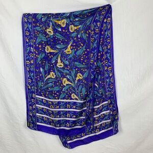 Vintage Sam Hilo Silk Scarf Yellow Trumpet Flowers on Purple Mothers Day Gift